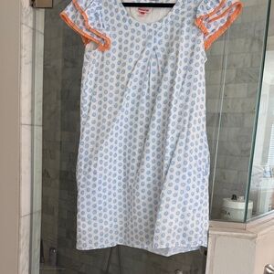 Charming Blue Polka Dot Dress with Orange Accents